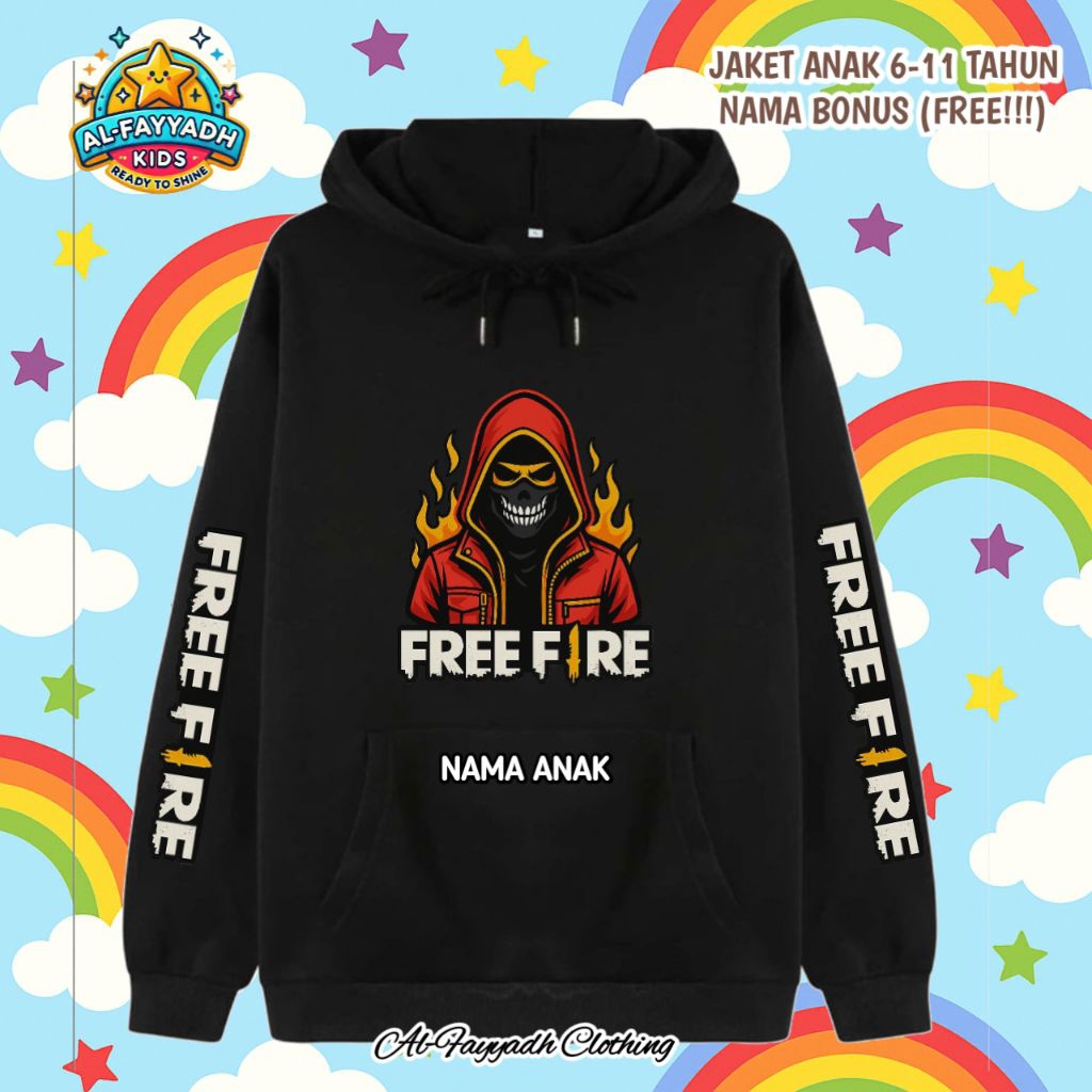 JAKET SWEATER HOODIE ANAK LAKI LAKI USIA 6 -12 TAHUN FREE FIRE - FASHION ANAK COWOK KEREN