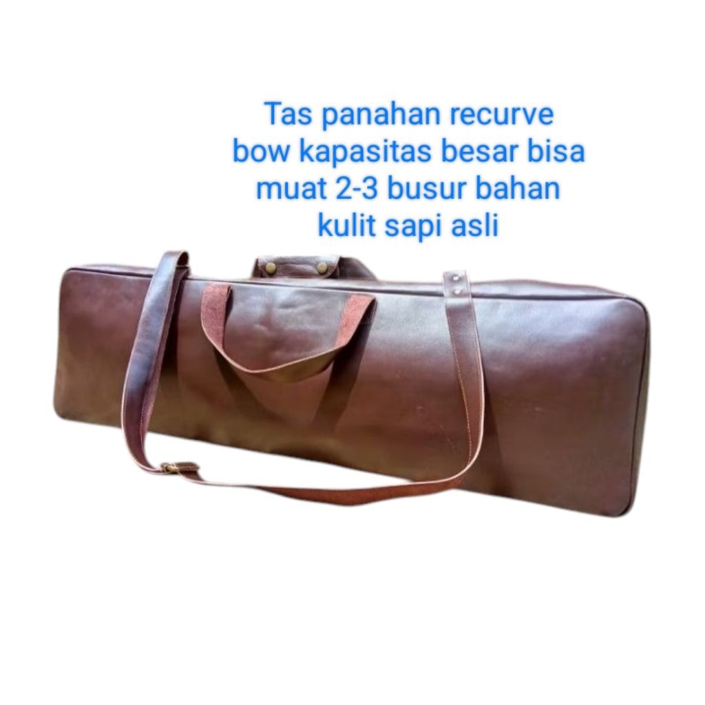 Tas koper busur panah recurve full kulit sapi asli bow bag perlengkapan aksesoris panahan bow box le