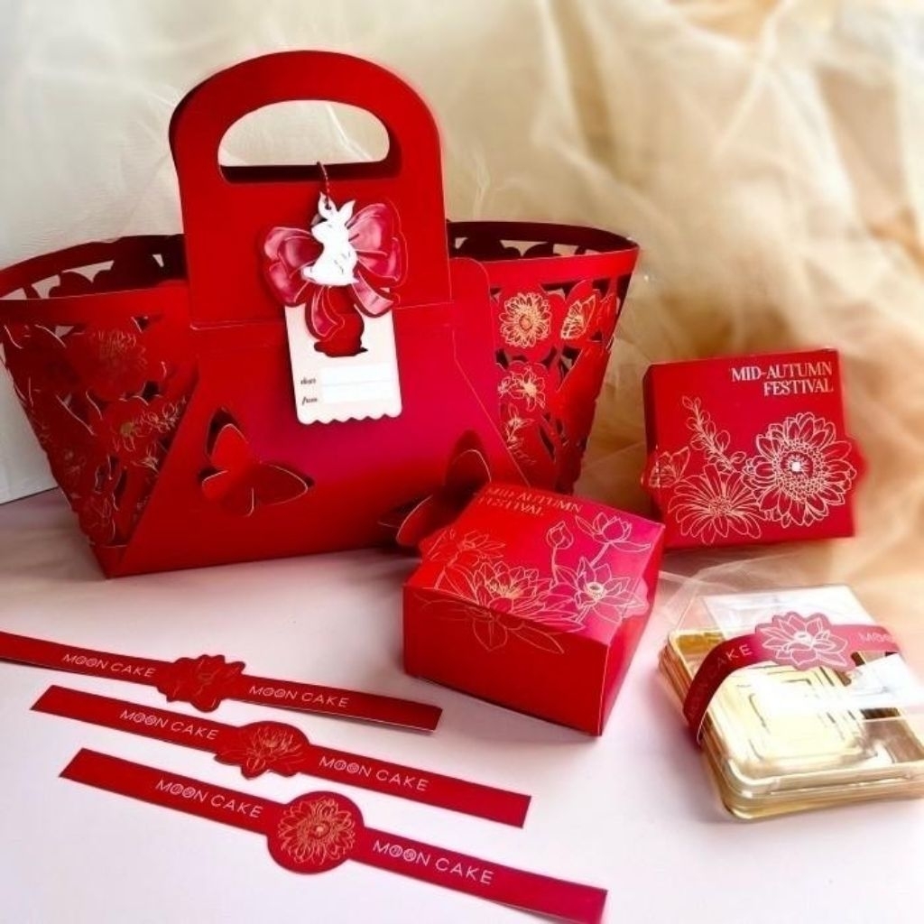 

KERANJANG MERAH - Box mooncake 100gr 125gr isi 4 kotak packaging mooncake 150gr tas paperbag sincia