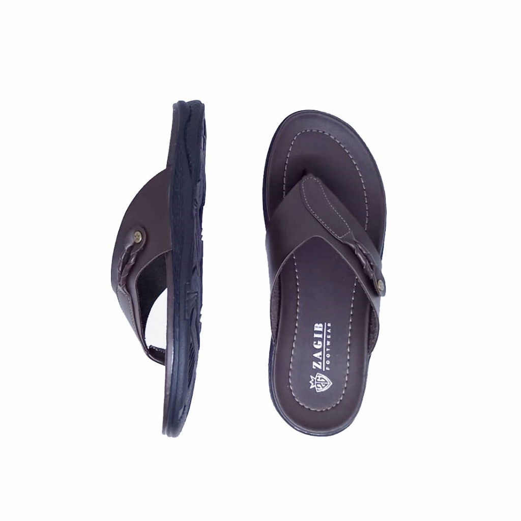 Sandal Pria Flip Flop Brown / Sendal Jepit Kulit Sapi Ori Distro Bandung