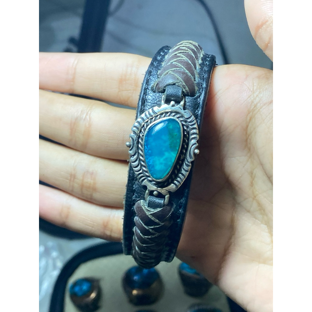 gelang kulit kombinasi perak