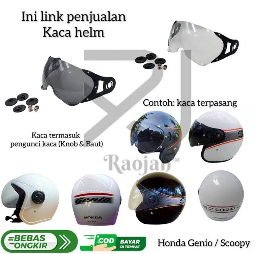 Kaca helm Honda Scoopy / Visor helm Honda Genio Bonus Baut2 Pc