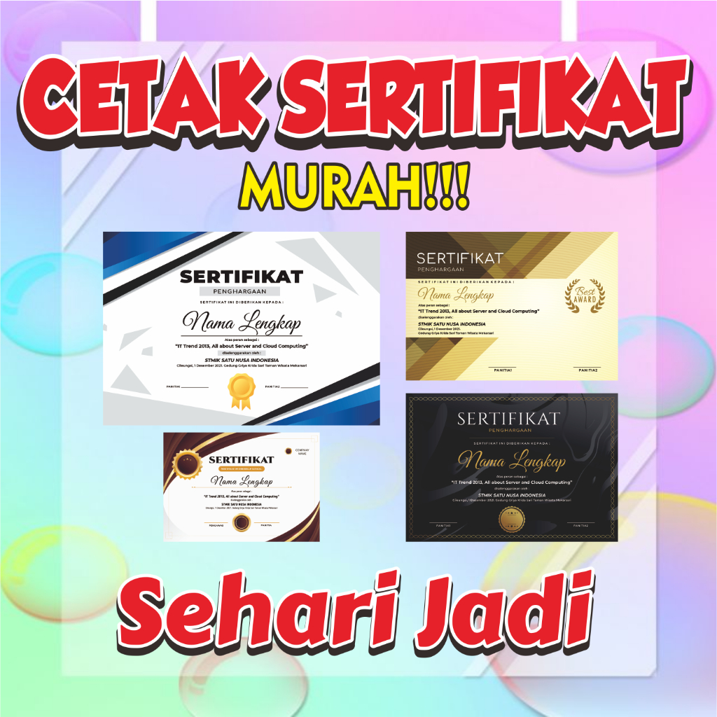 

Cetak Sertifikat / Piagam Ukuran A4 Murah Sehari Jadi
