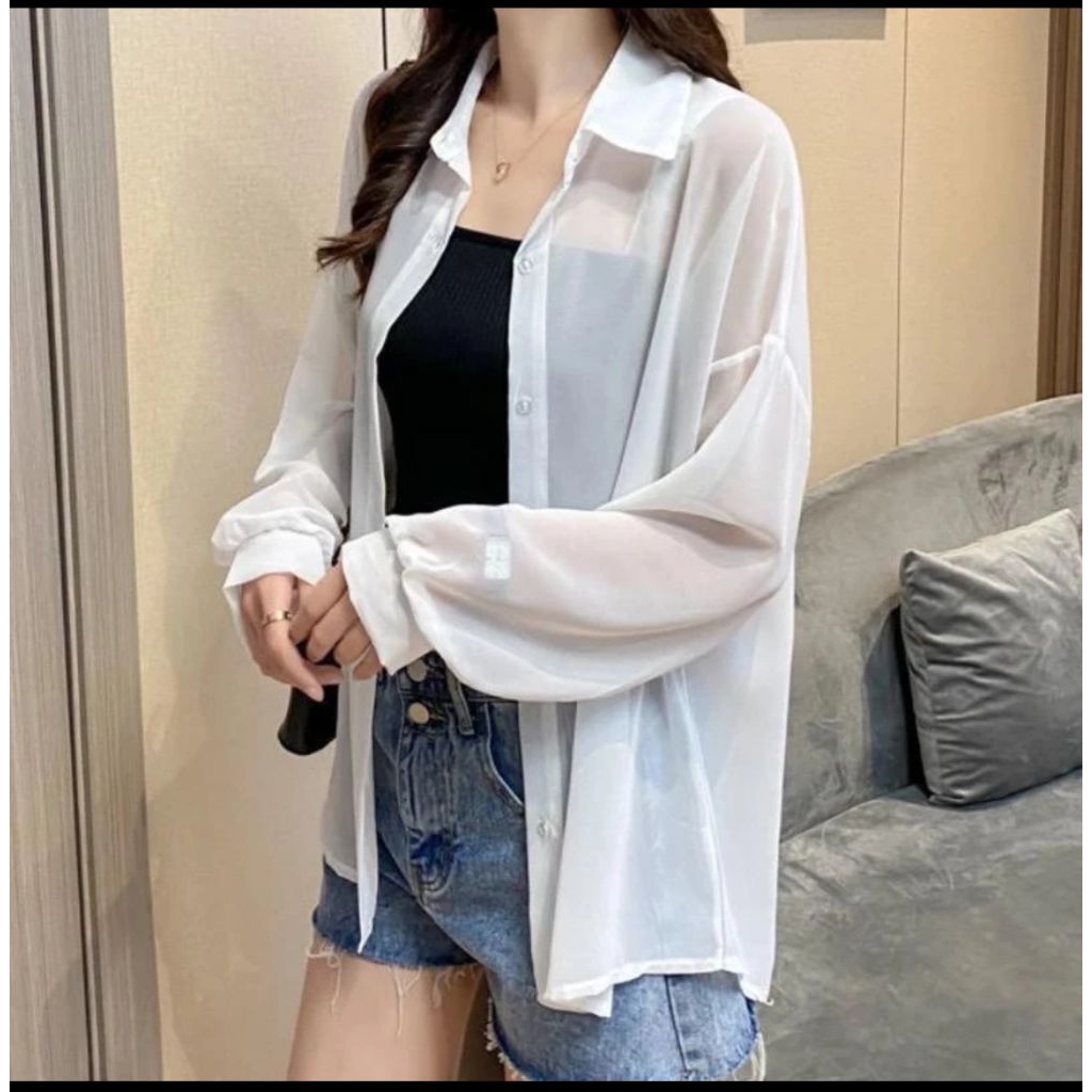 KEMEJA BLUS KOREAN STYLE TRANFARAN BAHAN CERUTY BABYDOLL /outfit outer kekinian