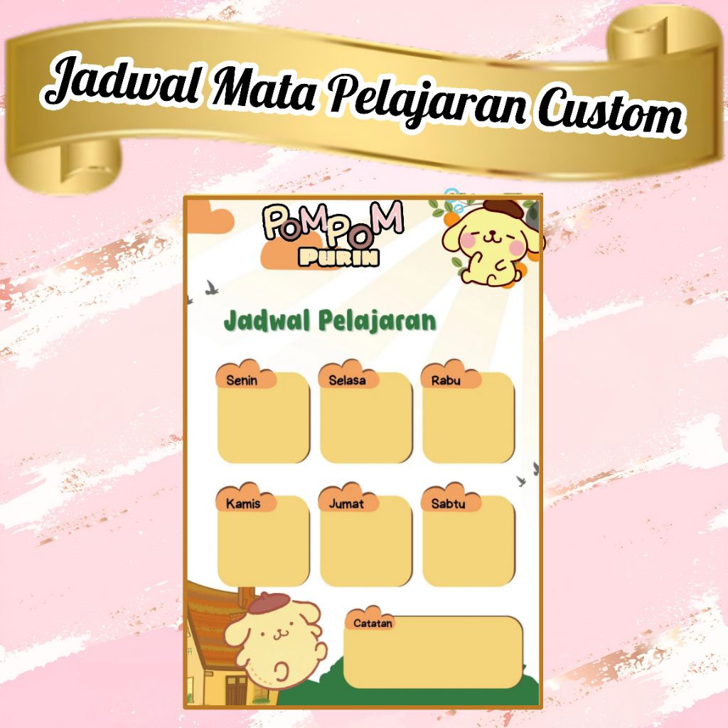 

JADWAL PELAJARAN CUSTOM NAMA & FOTO MOTIF POMPOMPURIN