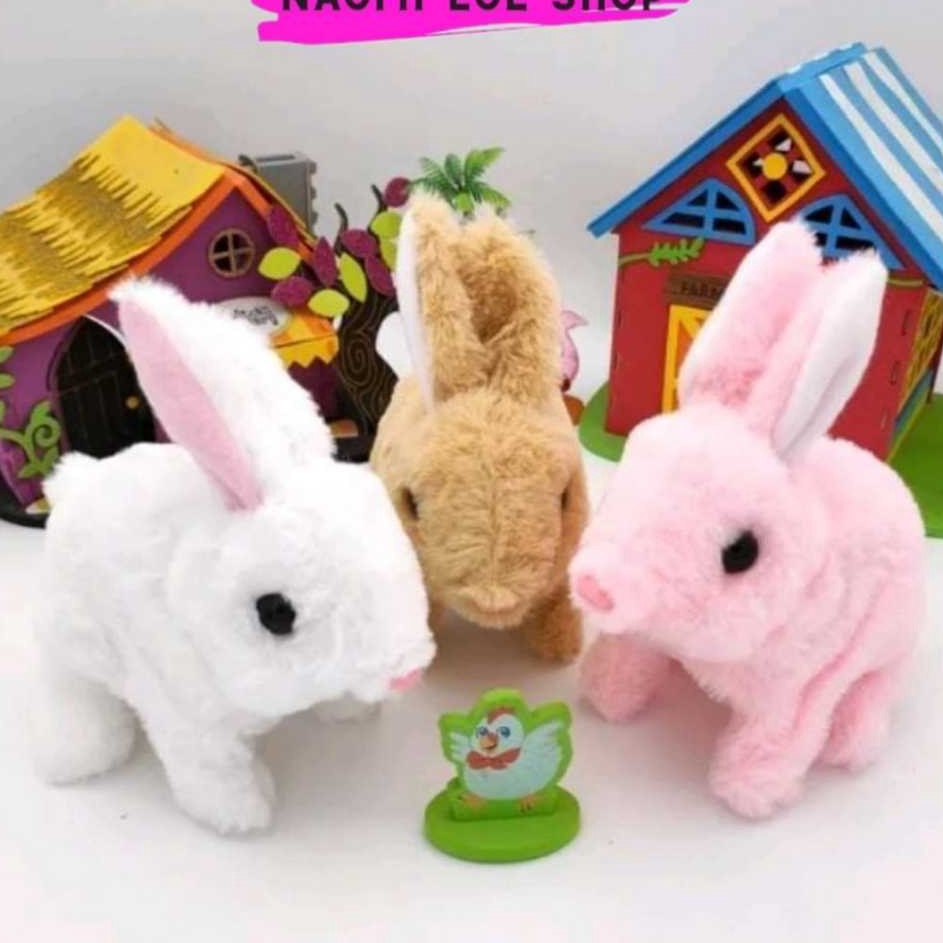 Bisa Cod Boneka kelinci bulu bisa jalan Mainan Anak Boneka kelinci Lucu Berjalan  Mainan Edukasi Kel