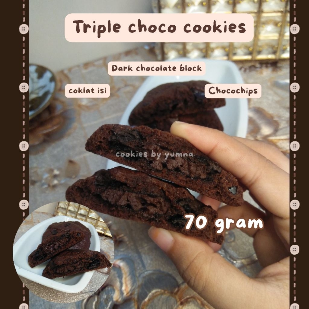 

soft cookies triple choco 70 g | soft baked cookies w brown and palm sugar | triple choco | soft