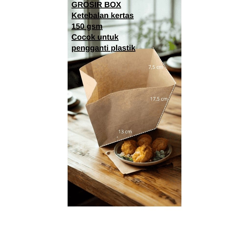 

[100 Pcs]Grosir Box / paper Bag / Kantong Kertas / Kantong Roti / Fried Chiken / Snack / Pengganti Plastik
