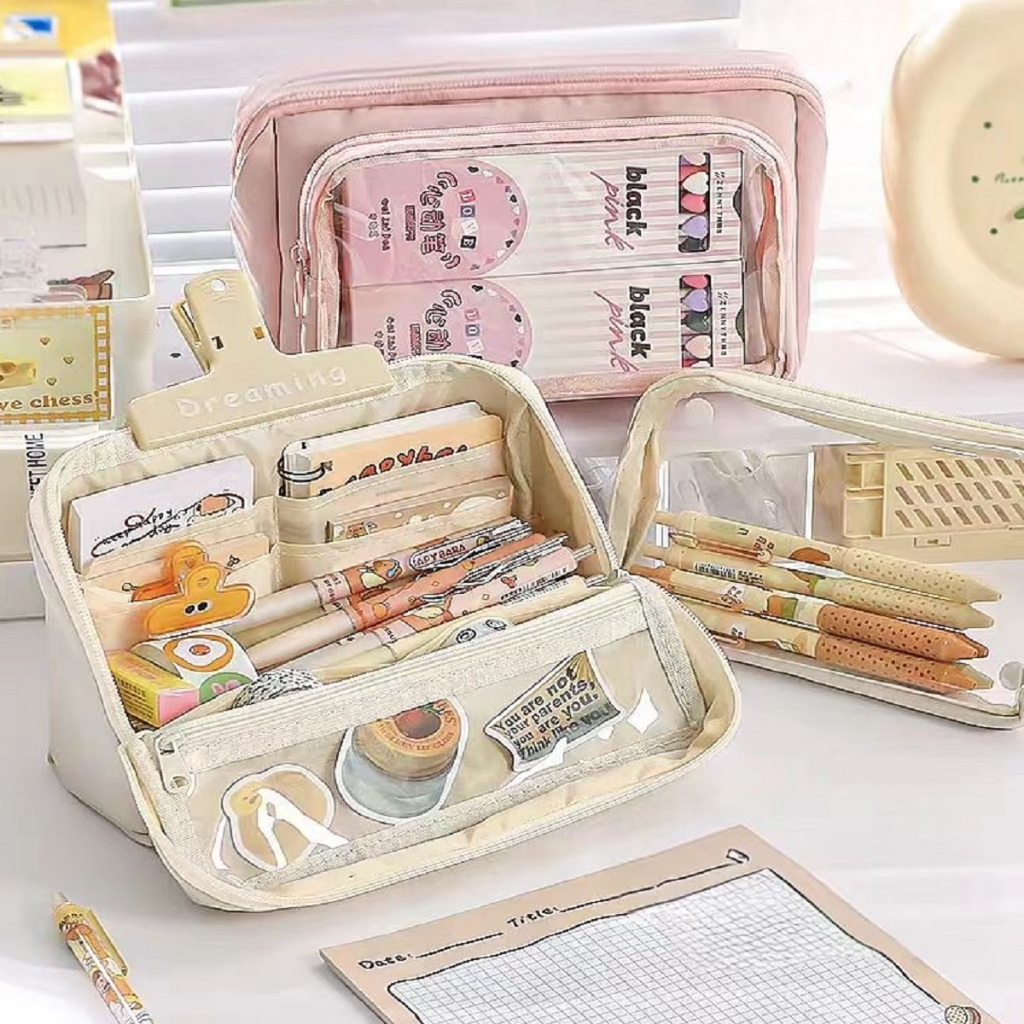 

99KHOME Tempat Pensil Organizer Bening Besar Multifungsi Standing Pouch Estetik Serbaguna K1266