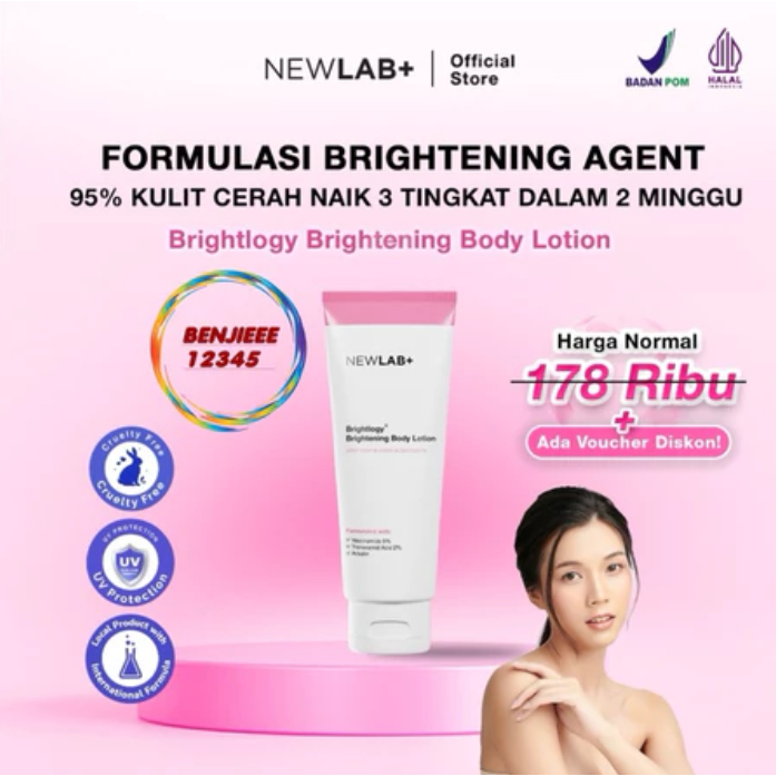 Newlab body lotion aha brightening pencerah kulit Newlab+ New Lab Brightlogy intensive brightening b