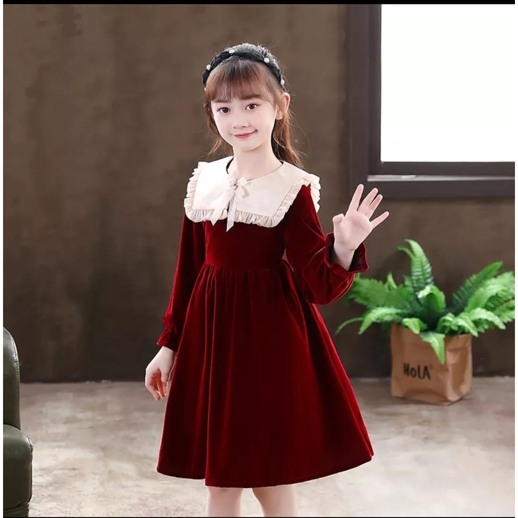 UP FHASION - CATHERIN KIDS / DRESS CATHERINE /KOREA/UMUR 5-10 TH/ TERBARU / MARUN / HITAM / GOOD QUA