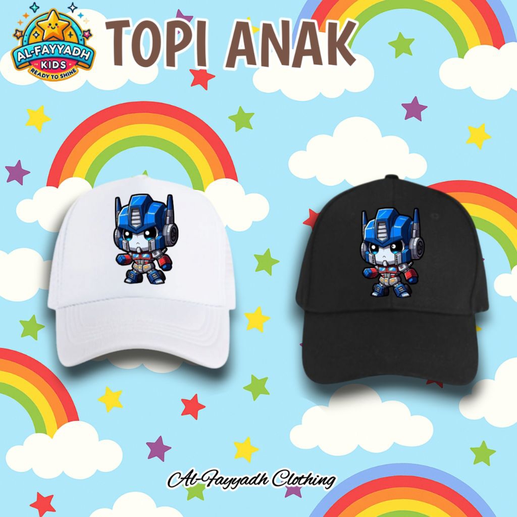 TOPI BASEBALL ANAK LAKI LAKI GAMBAR TRANSPLFORMERS OPTIMUS PRIME KEREN WARNA HITAM DAN PUTIH - FASHI
