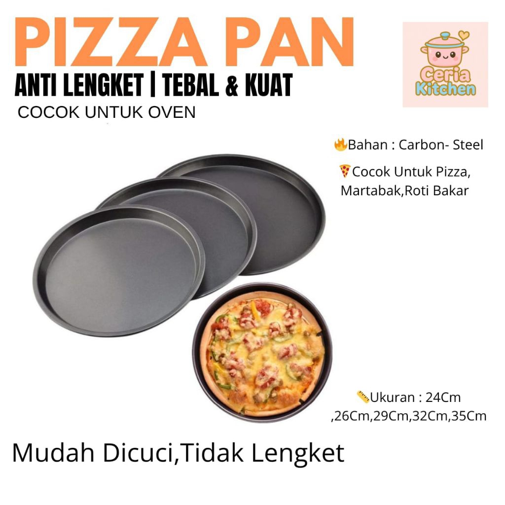 Pizza Pan Loyang Pizza Carbon Steel Anti Lengket – Ukuran 24 / 26 / 29 / 32 / 35 cm | Loyang Oven Pi