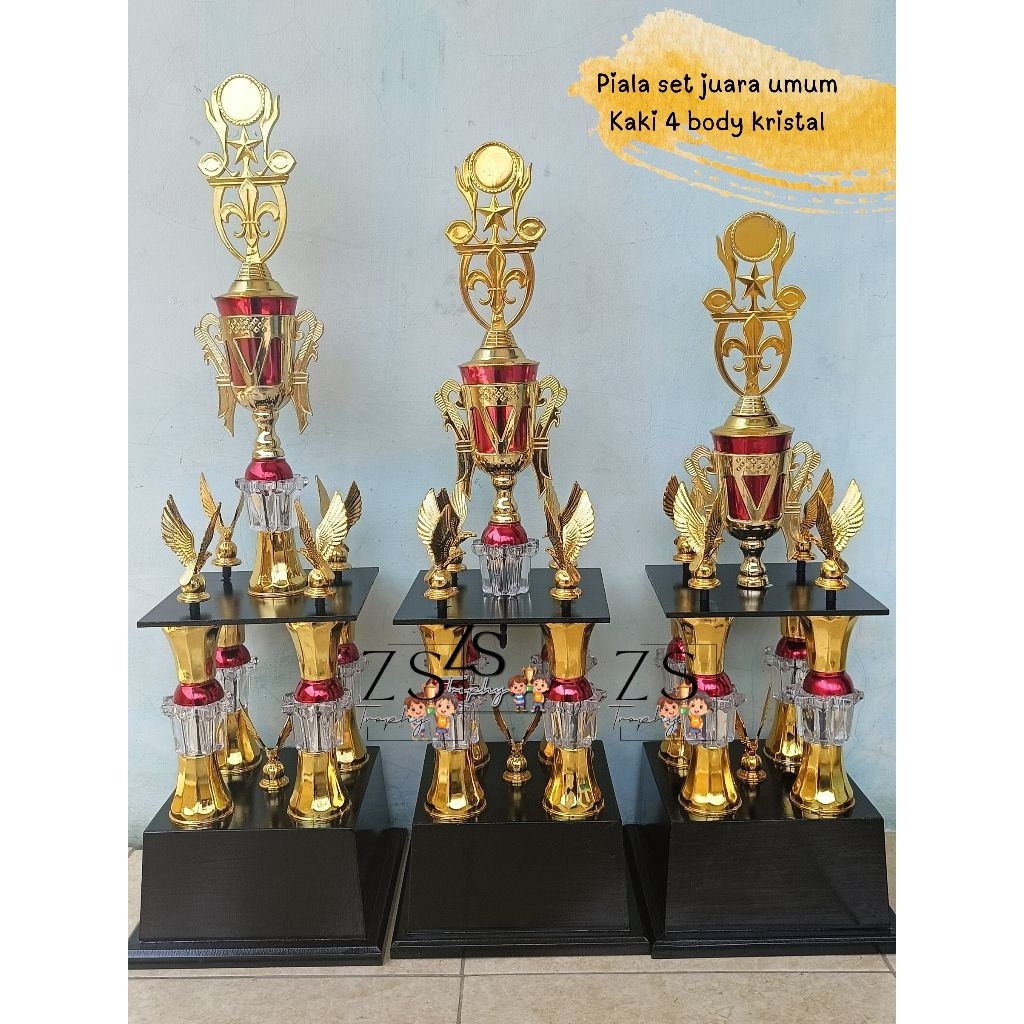 piala set juara umum 1,2,3 kaki 4 pramuka, bola, futsal body kristal