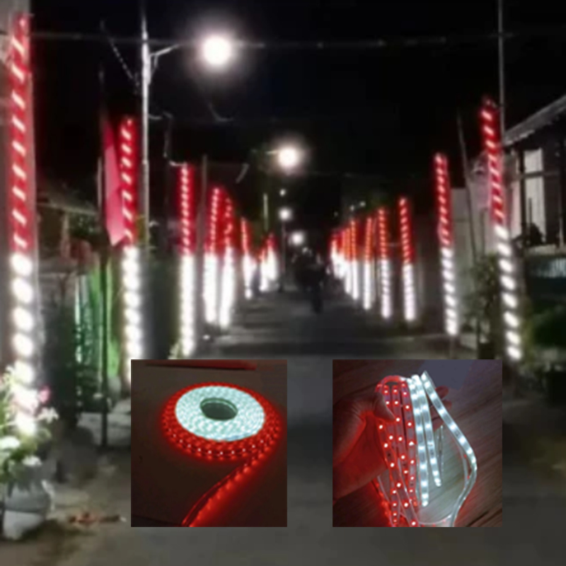 Lampu LED Strip Merah Putih Waterproof Lampu Hias Tiang Pohon Pagar Agustusan HUTRI