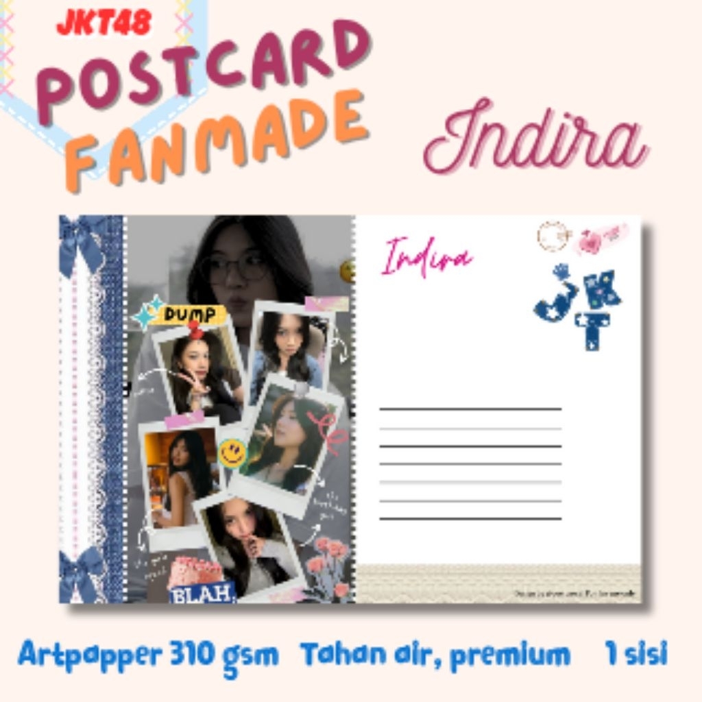 

Postcard Kartu Ucapan Fanmade JKT48 - INDIRA Series Koleksi Edisi Spesial – Doff Finish 310gsm
