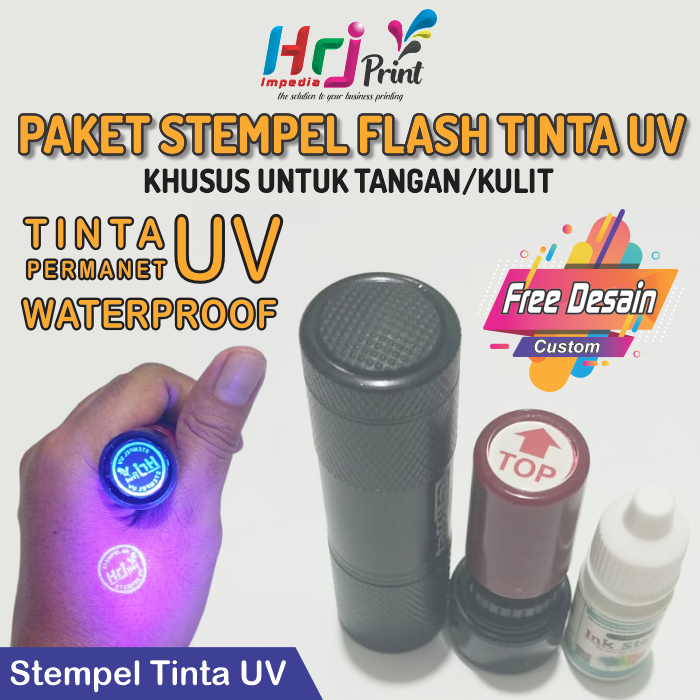 

Stempel Flash UV Untuk Tangan Custom Tinta UV Waterproof | Stempel UV Permanen Khusus Kulit/Tangan