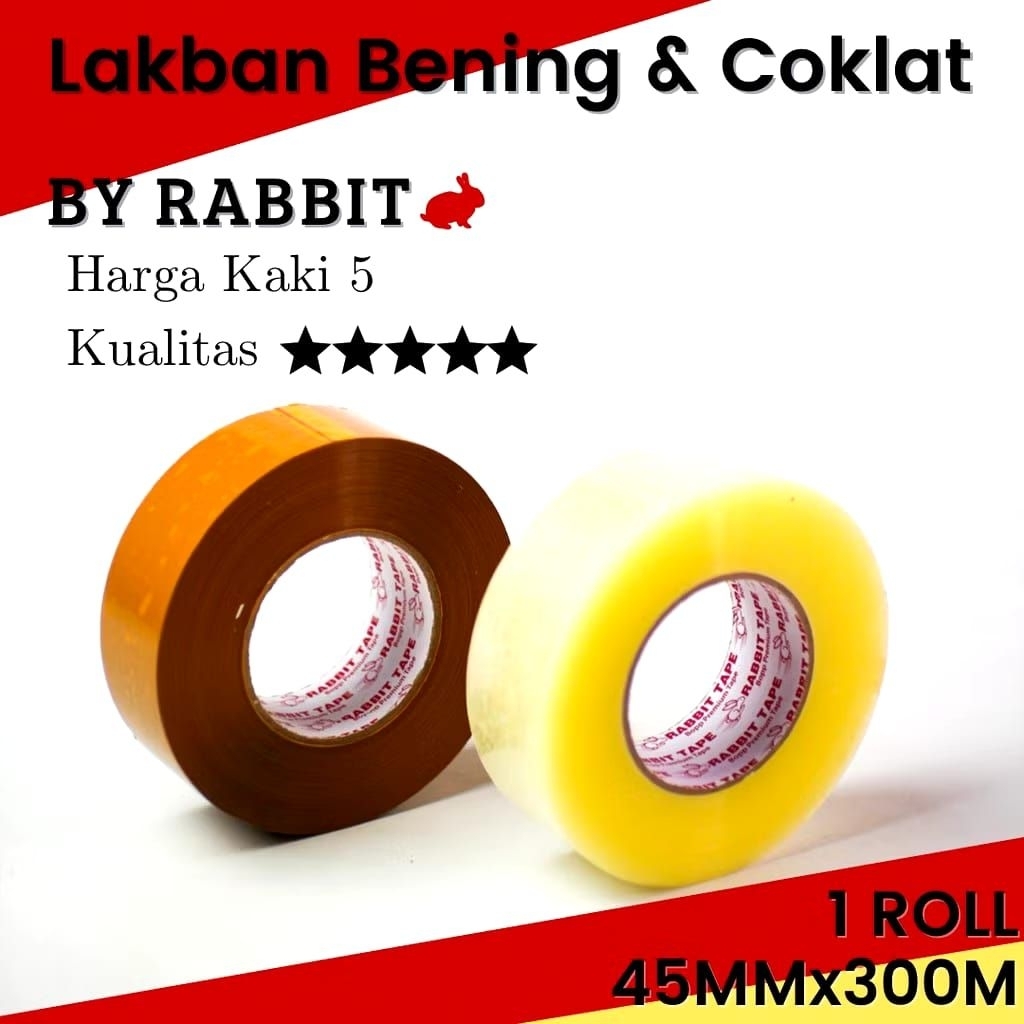 

Lakban Bening / Lakban Coklat OPP RABBIT TAPE 2 inch x 500 Yard, 300 Meter