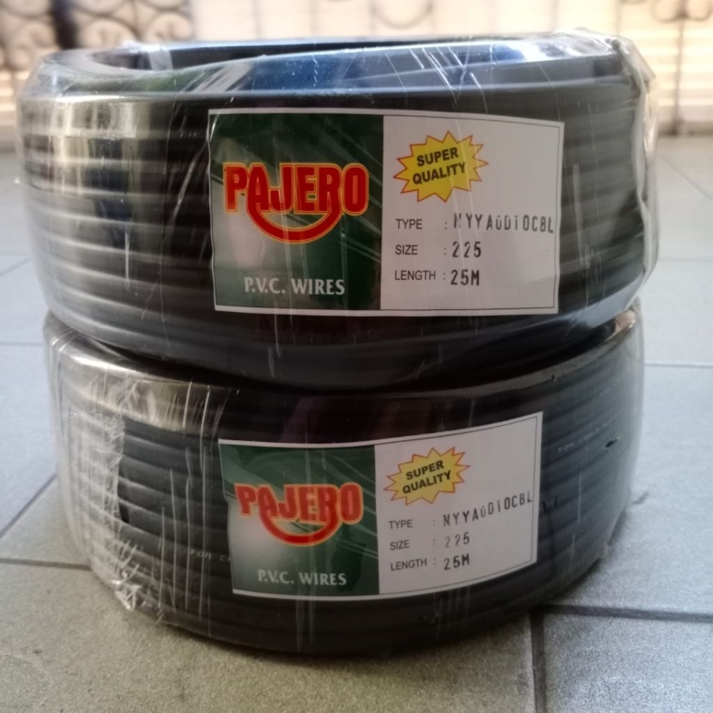 kabel pajero 2x2,5 25 meter kabel serabut isi 2 serabut warna hitam