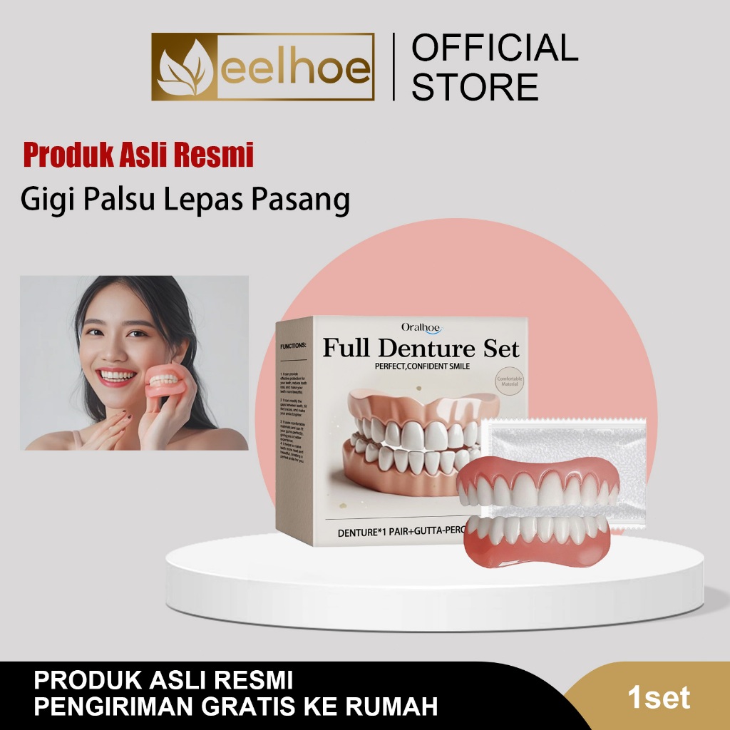 Oralhoe Gigi Palsu Lepas Pasang 1set gigi palsu instan atas bawah Merapikan Gigi Dengan Veneer Gigi 