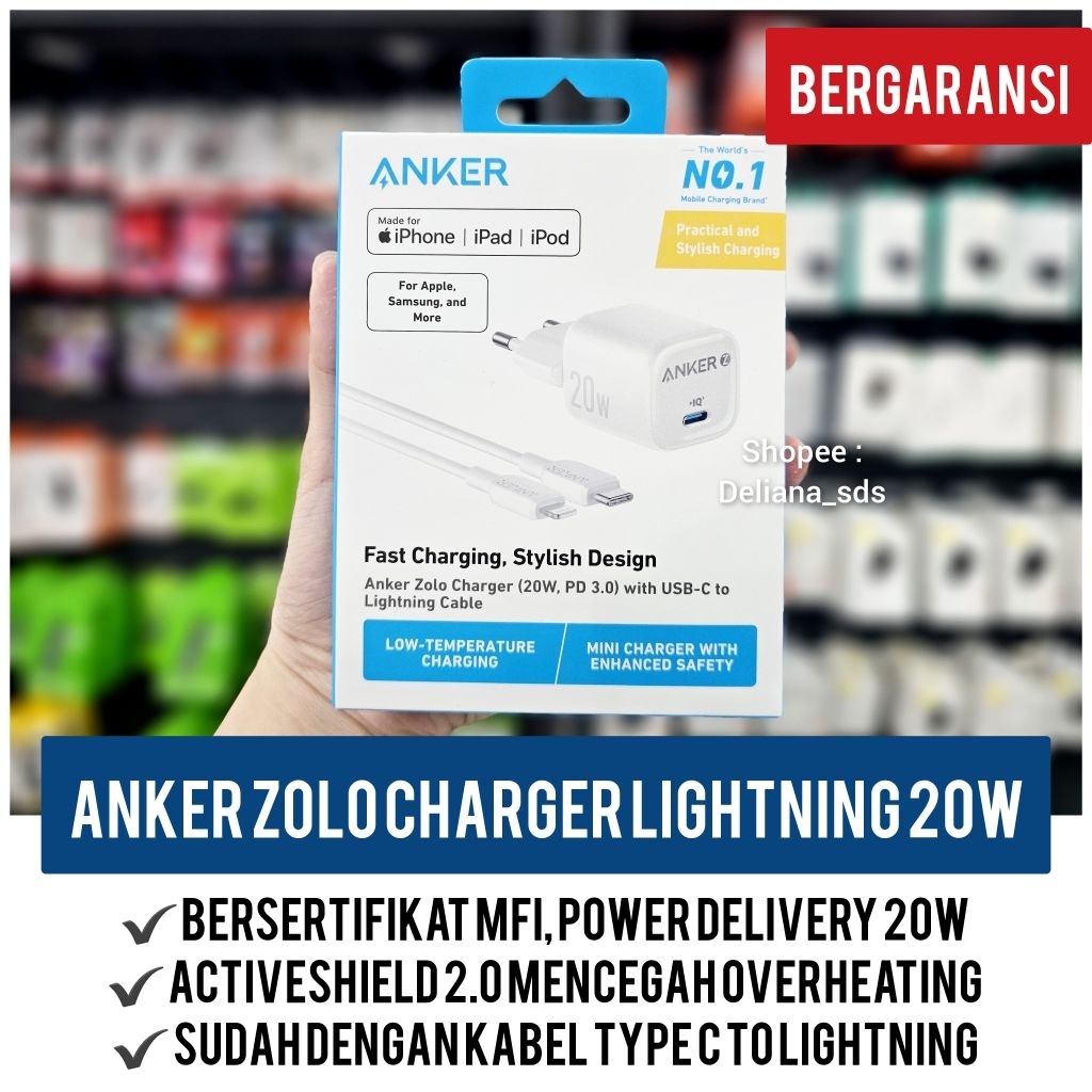 Charger Iphone Anker MFI Zolo Power Delivery 20W Garansi Resmi 1 Tahun Charger Iphone Anker Zolo 20W