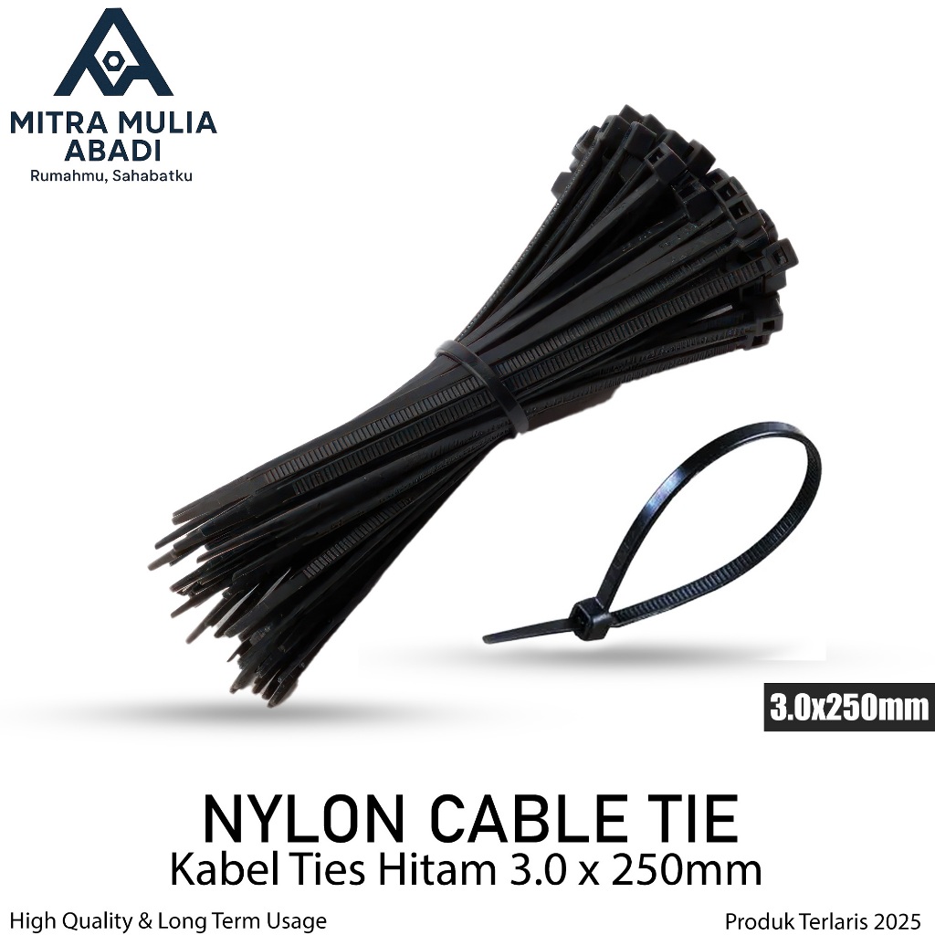 

Kabel Ties Hitam 3.0x250mm 100pcs - Cable Ties Nylon Cable High Quality