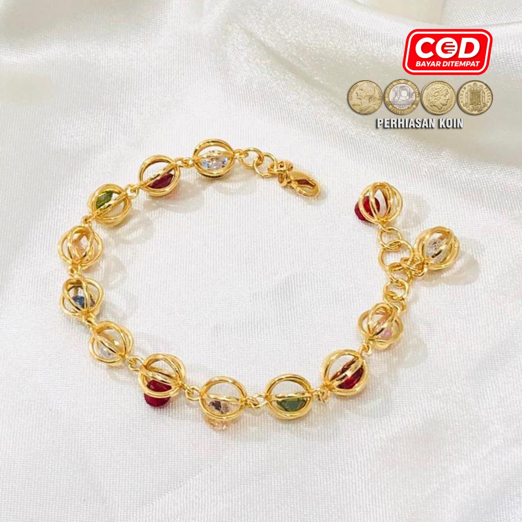 Gelang Tangan Bola Warna Warni Gold Xuping Sepuh Perhiasan Emas 18k