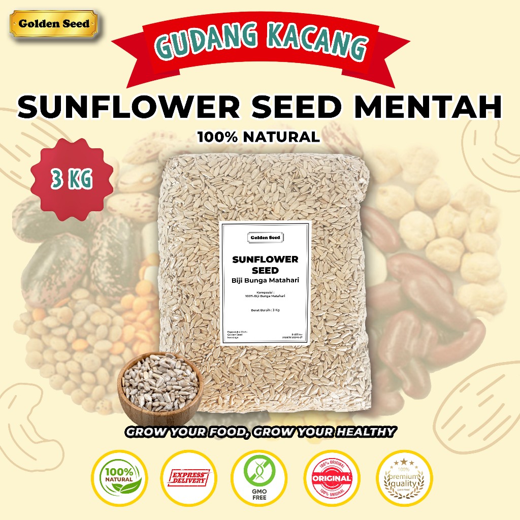 

RAW SUNFLOWER SEED 3 KG PREMIUM - BIJI BUNGA MATAHARI MENTAH TANPA KULIT 3000 gr