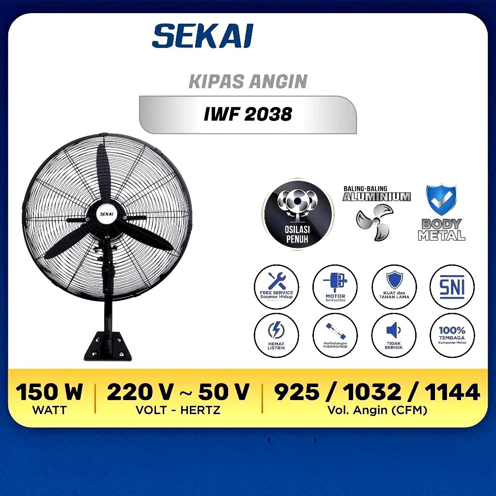 Kipas Angin Wall Fan Dinding Industri SEKAI IWF 2038 20"/ Kipas Angin Dinding Sekai Iwf 2038 20 Inch