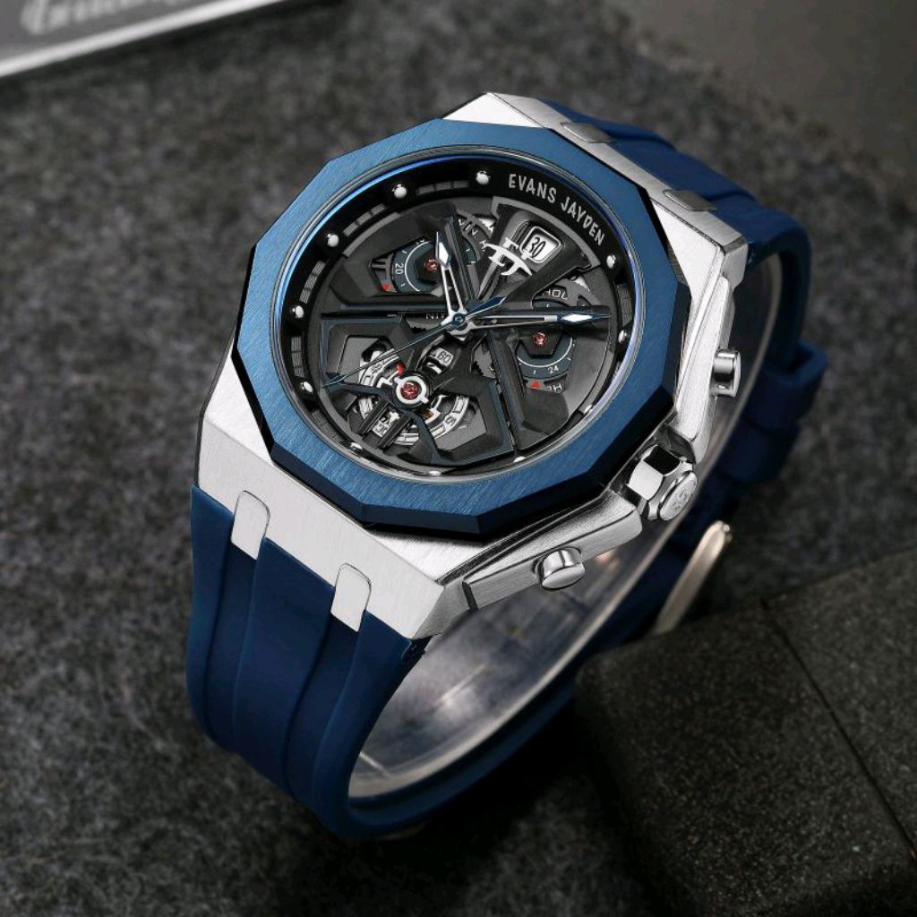 Jam Tangan Pria Evans Jayden 9545 Analog Cronograph Rubber Strap Original Garansi 1 Tahun