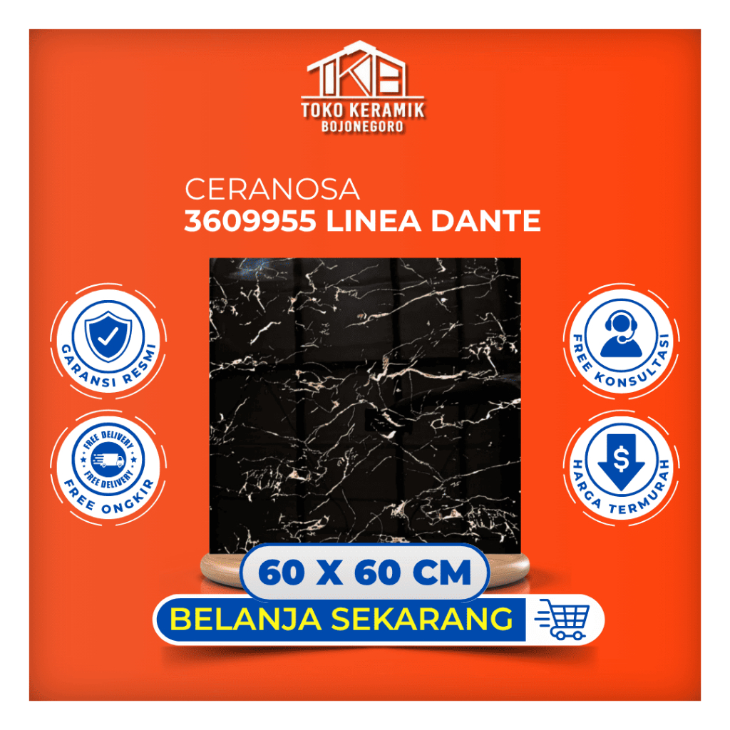 Granit Glossy Motif Hitam Marble 60x60 cm Ceranosa | Linea Dante