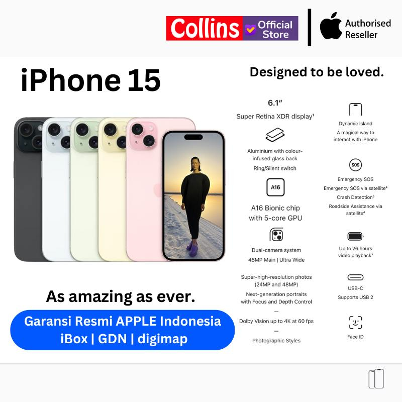 APPLE iPhone 15 128GB A16 Bionic CPU 6C / GPU 5C Resmi IBOX