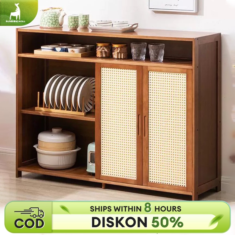 Lemari Dapur Serbaguna Rak Penyimpanan Bambu Berkapasitas Besar Rak Oven Microwave Garansi 5 tahun