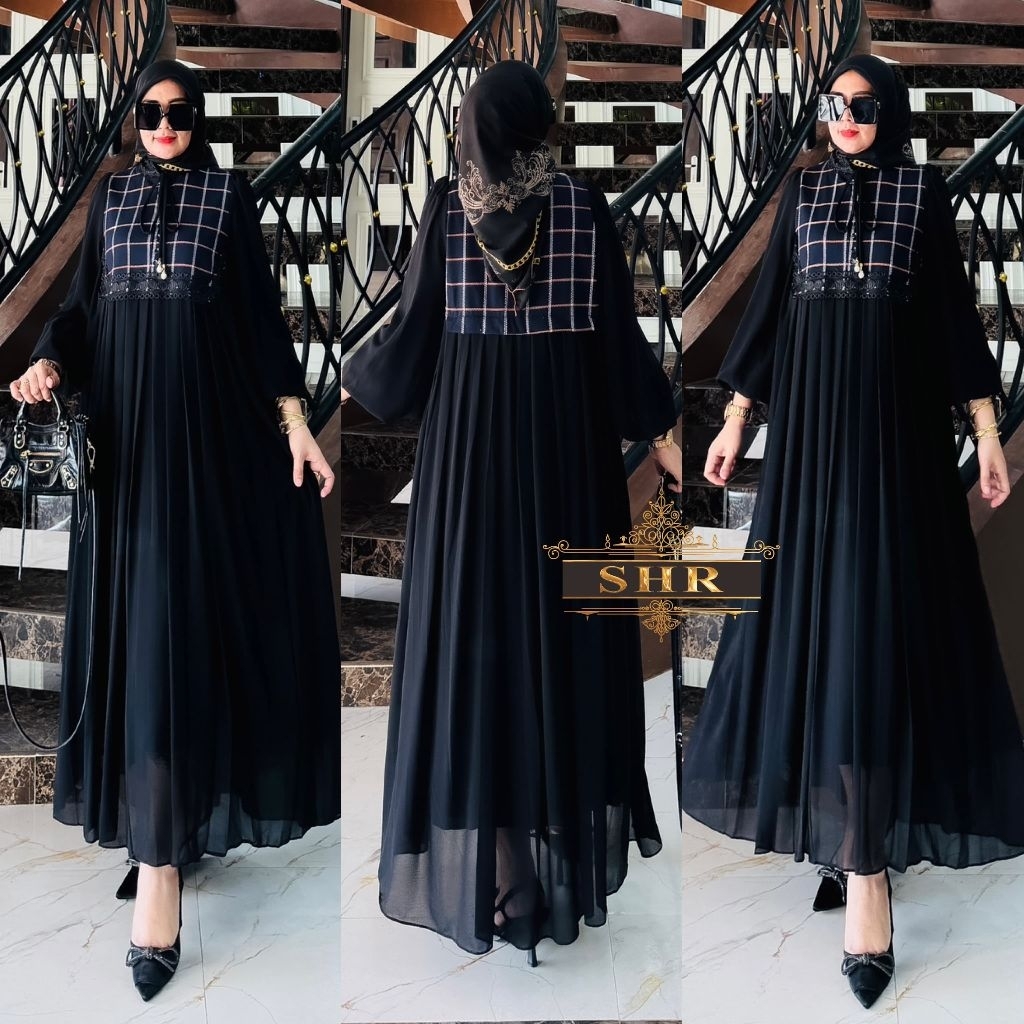 NEW SHR READY MIDI DRESS KOTAK MIX CERUTY FULL PURING BY SHR 100%