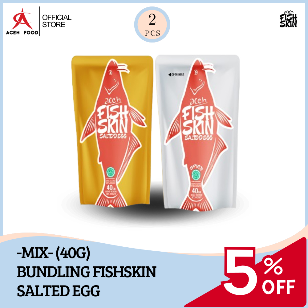 

Bundling Fish Skin Salted Egg MIX 40gr x2pcs | Snack Kulit Ikan Crispy, Lezat, Enak, Renyah, Halal, PIRT | Makanan Ringan Rasa Original & Pedas | Keripik Saus Telur Asin Kekinian | Camilan Praktis untuk Nonton, Bekal Anak, Anak Kos, Keluarga | Aceh Food