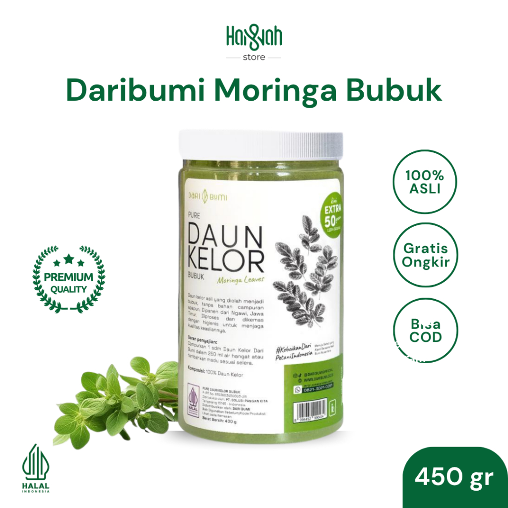 

Daribumi Moringa Bubuk Daun Kelor 400 Gram Premium Organic Free 50 Gram