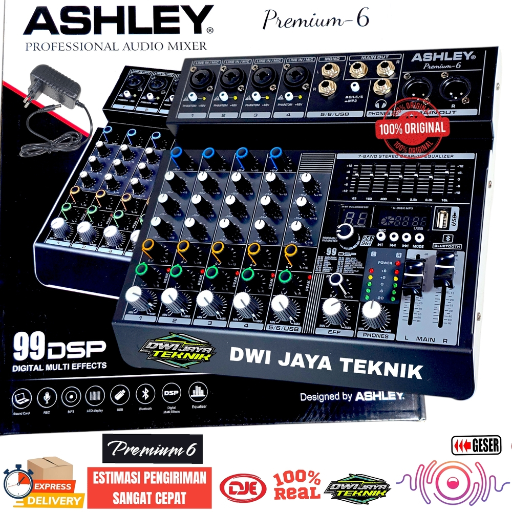MIXER AUDIO ASHLEY PREMIUM 6 / MIXER 6 CHANNEL ASHLEY PREMIUM6 Equalizer Original Reverb 24 Bit 99 D