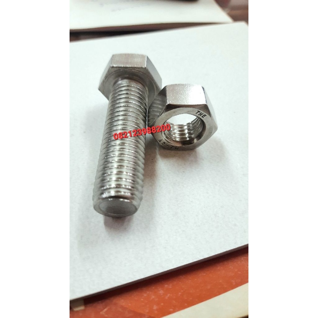 baut mur stainless m8x25 m8 x 25 kunci 13 hex bolt nut sus 304 sus304 stainless ss304 THE A2-70 m8x1