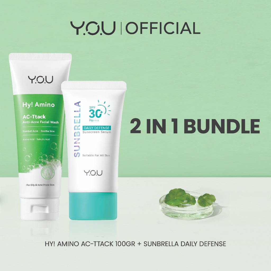 YOU Facial Wash Paket 2in1 Skincare Sabun Muka Hy Amino+ 1.5% BHA Fight Acne Gel Cleanser Spotcare P