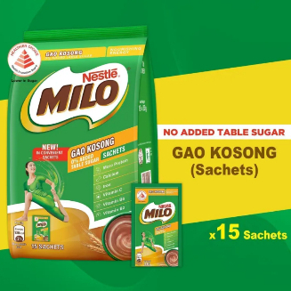 

Minuman Coklat Gao Kosong No Sugar 15 Sachet Instant Chocolate Malt Drink Powder with Milk Singapore / Milo Gao Kosong