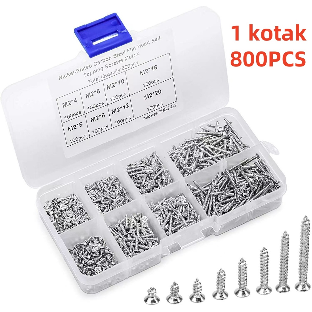 800Pcs Sekrup Transistor Final Panjang 4mm-12mm Sekrup Skrup FAB Sekrup Tapping Baut Mur Screw