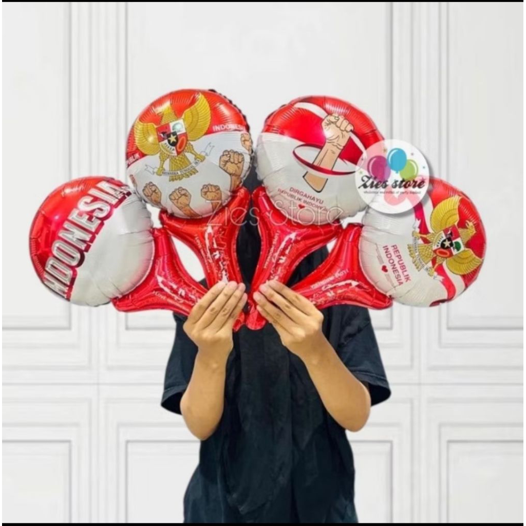 BALON FOIL PENTUNGAN TONGKAT BULAT TULISAN INDONESIA/ BALON PENTUNGAN 17 AGUSTUS