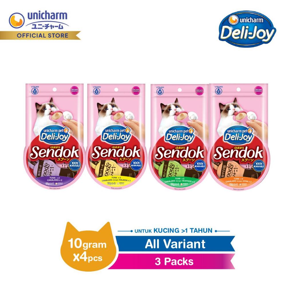Deli Joy Sendok Semua Rasa 10g x 4 - (Tuna, Cakalang, Ayam, Seafood & Salmon) - 3 Packs