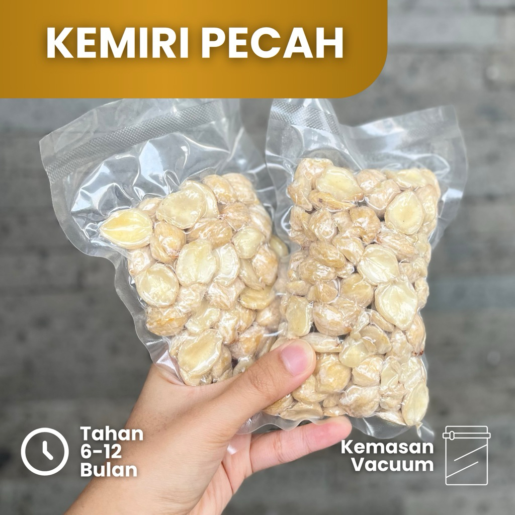 

Kemiri Pecah Dua SUPER NTT 50gr 100gr 200gr 250gr | Kering, Vacuum, Siap Masak - Fresh & Higienis