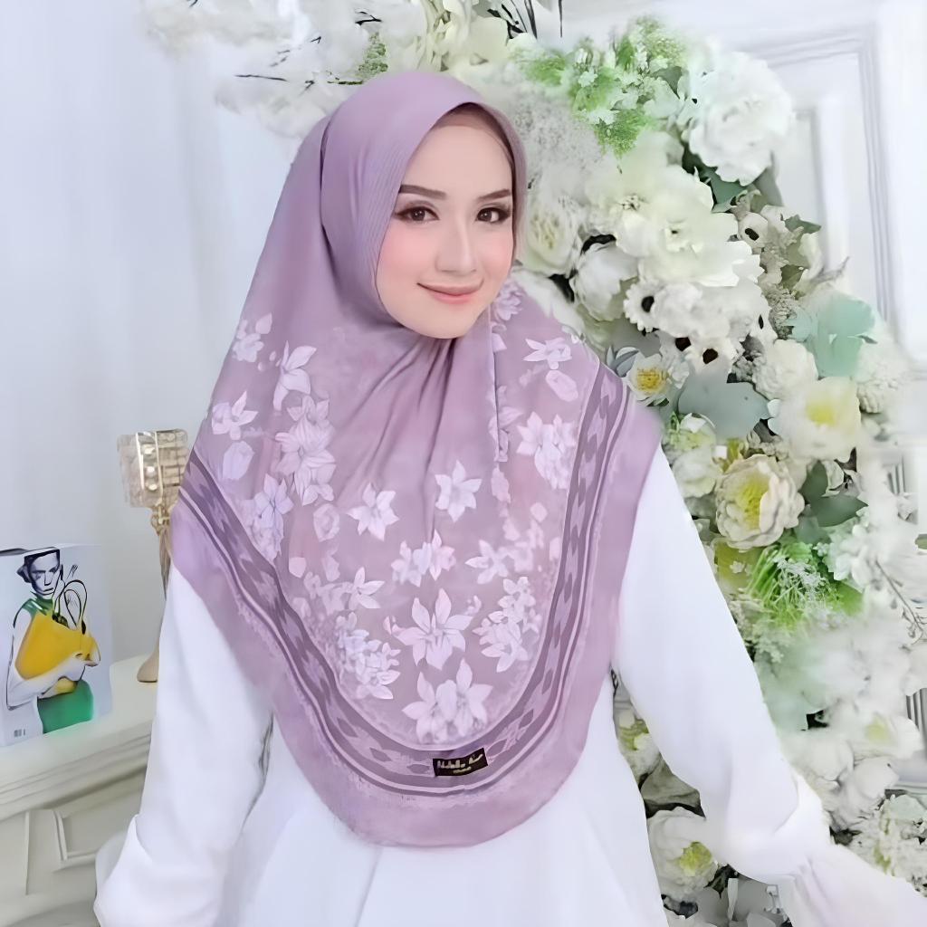 SaaHaa Jilbab Kerudung Instan Bergo Pet MOTIF BUNGA PRINTING FLOW JERSEY PREMIUM