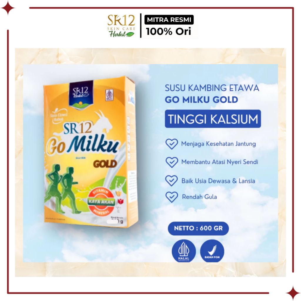 

SR12 Official Mitra - Go Milku Gold Susu Kambing Etawa Original 600gr - Untuk Tulang/Untuk Lansia Dengan Extract Jahe - SR12 Reseller Riau - Pekanbaru - S0umatera
