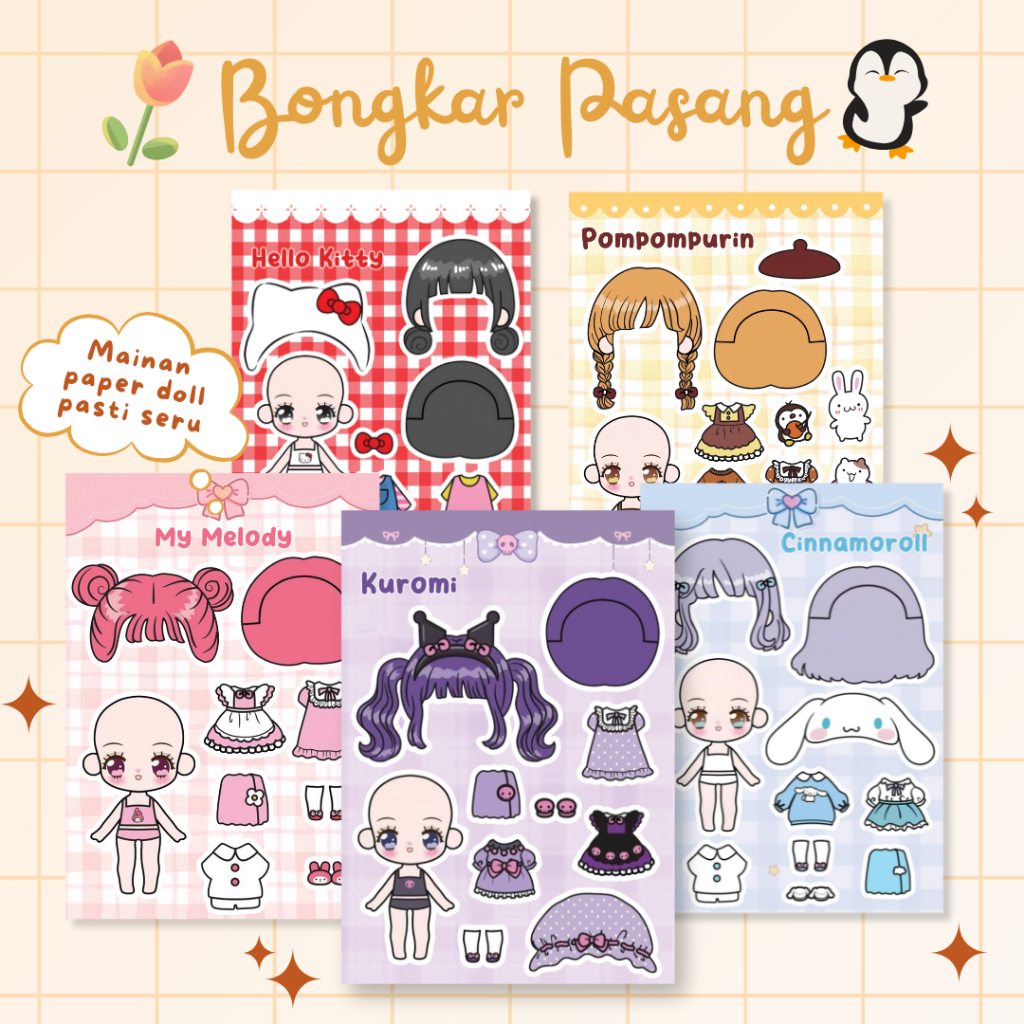 Bongkar pasang lucu / Paper Doll / BP-BPan / kertas mainan BP / Bongkar pasang sanrio / mainan anak