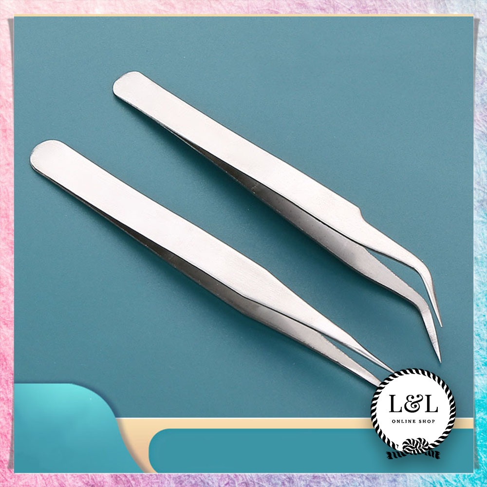 Set Pinset Stainless Steel 1 Paket Isi 2 Multifungsi Pinset Kombinasi Awet Set Pinset Serbaguna Hema