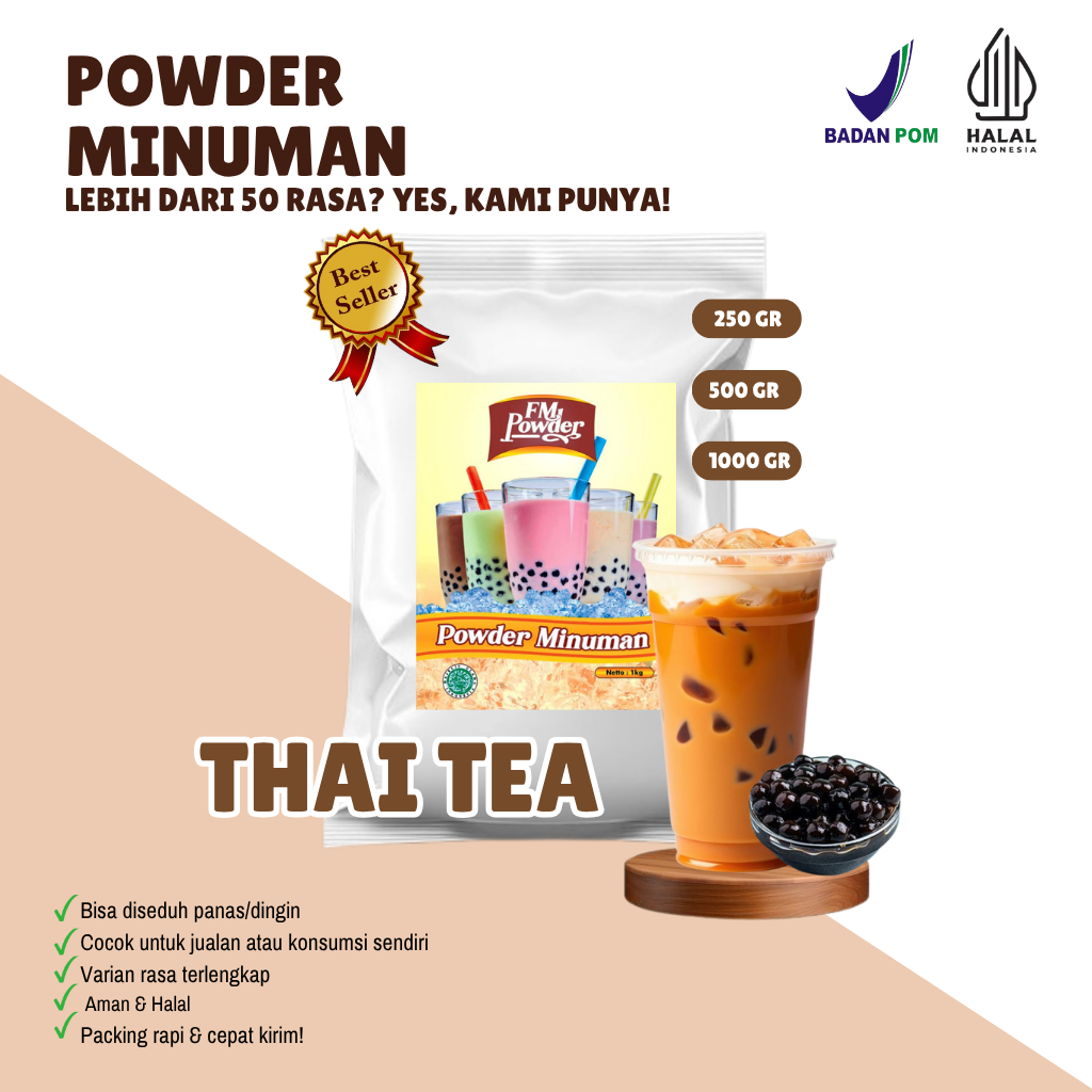 

THAI TEA FM Powder Drink - Bubuk Minuman Instan Varian Rasa Buah Kemasan 500gr dan 1000gr(BPOM&HALAL) Minuman Praktis, Harga Hemat, dan Rasa Fantastis