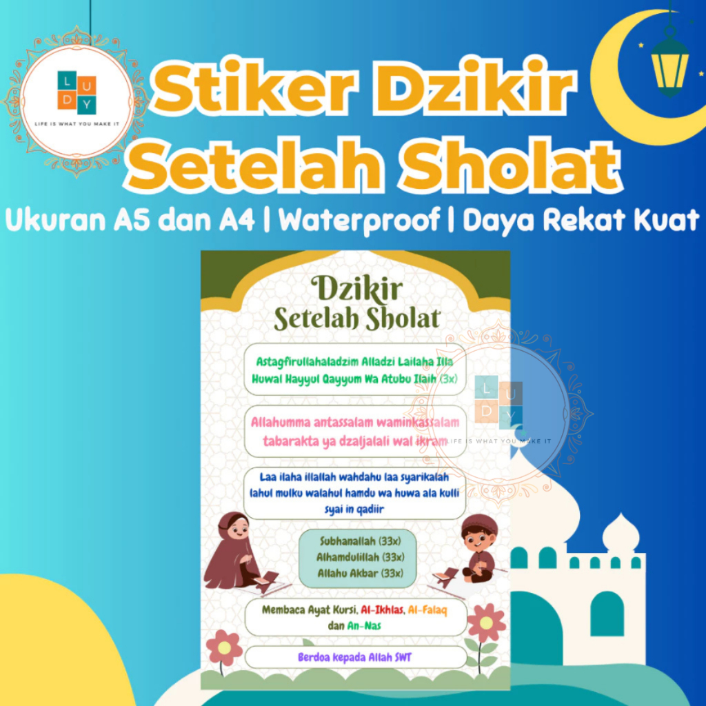 

Stiker Dzikir Setelah Sholat Ukuran A4 dan A5, Waterproof, Daya Rekat Kuat, Gambar Jelas dan Terang | Bisa COD